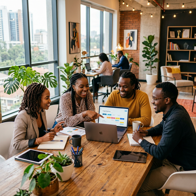 Team collaboration in a modern coworking space